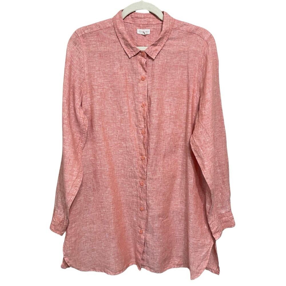 Garnet Hill EASY LINEN TUNIC Women’s Size M Vintage Red Long Sleeve Button Up